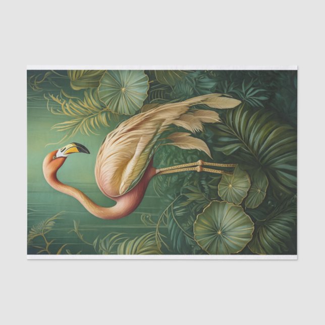 Papier Mousseline Flamingo Rose Feuillu, Botanique Apaisée (Recto)