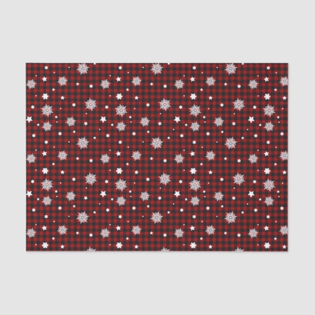 Papier Mousseline Flammes de neige blanches Rouge noir Buffle Plaid  (Recto)