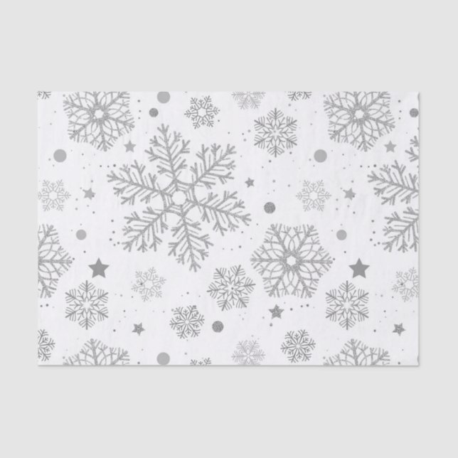 Papier Mousseline Flammes de neige en argent sur blanc (Recto)
