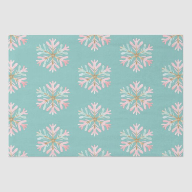 Papier Mousseline Flammes de neige rose à la menthe de Noël (Recto)