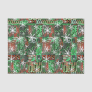 Papier Mousseline Flammes de neige sur Red Green Holiday Tissus Pape