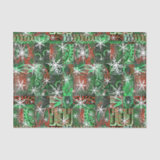 Papier Mousseline Flammes de neige sur Red Green Holiday Tissus Pape