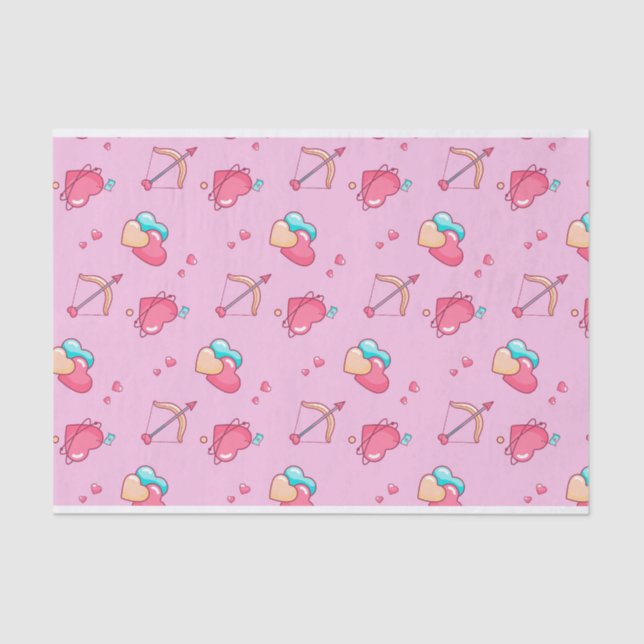 Papier Mousseline Flèche de Cupidon rose motif de cœur pour la Saint (Recto)