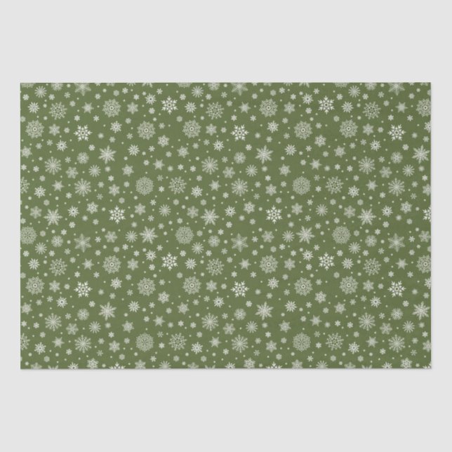 Papier Mousseline Flèche de neige blanche hiver Olive Green (Recto)