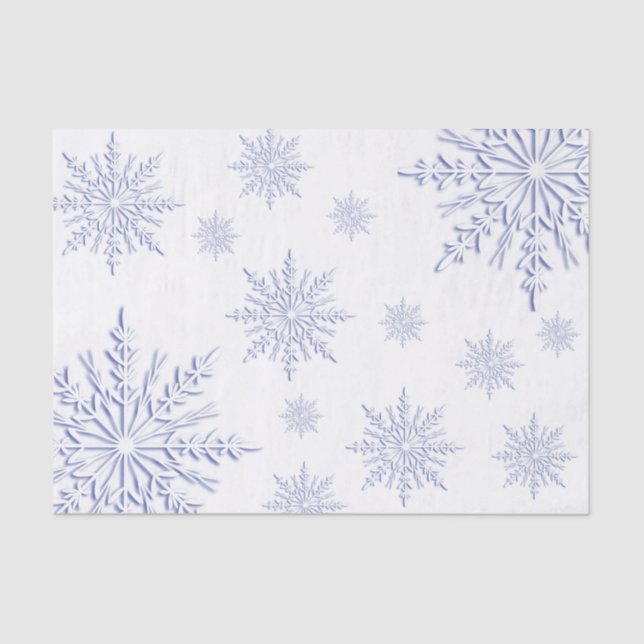 Papier Mousseline Flèches de neige bleues d'hiver sur blanc (Recto)