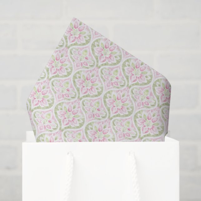 Papier Mousseline Fleur abstrait rose vert pour anniversaire (Sac cadeau)