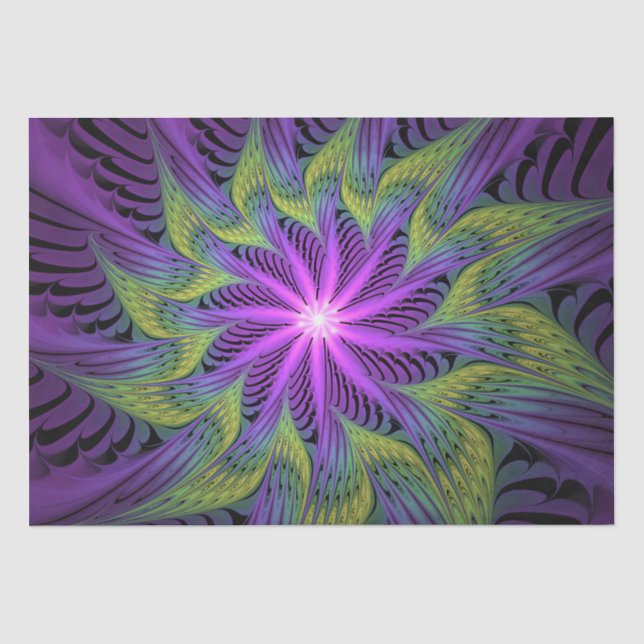 Papier Mousseline Fleur Abstraite Moderne de Fractale d'Art Violet V (Recto)