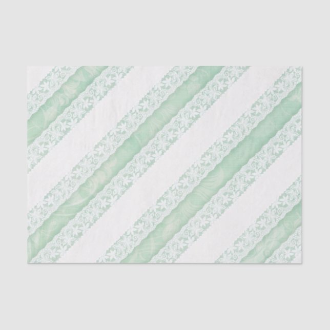 Papier Mousseline Fleur blanc dentelle vert tissu cadeau mariage (Recto)
