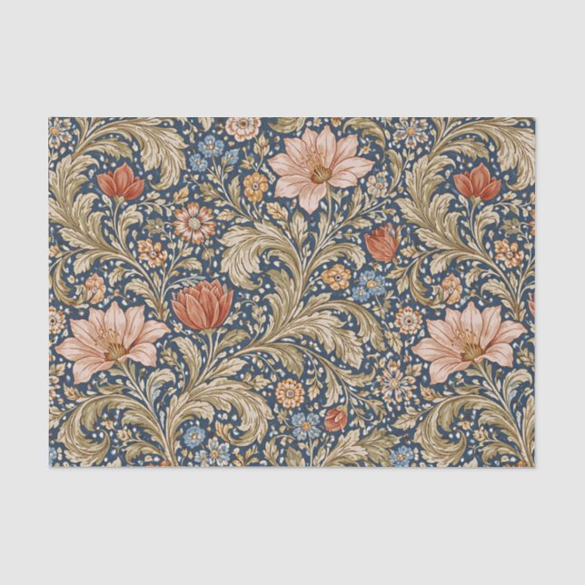 Papier Mousseline Fleur bleu marine vintage (Recto)