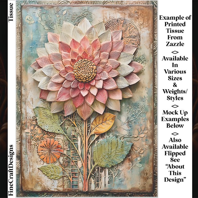 Papier Mousseline Fleur Boho avec Texture Artisanale Découpage DZ9L (Créateur téléchargé)