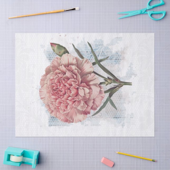 Papier Mousseline Fleur Carnation Vintage rétro (Artisanat)