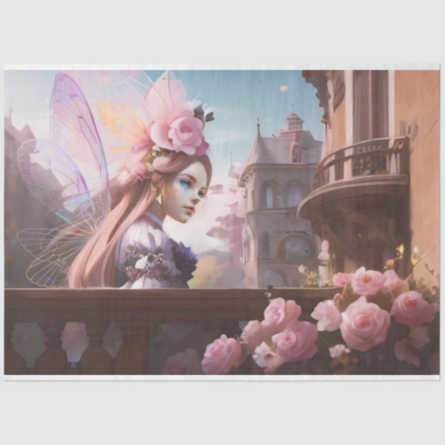 Papier Mousseline Fleur d'aquarelle rose française (Recto)