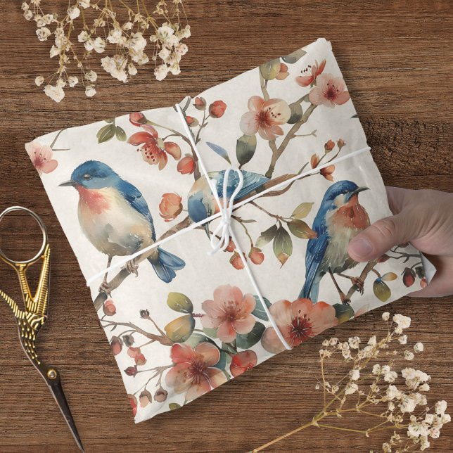 Papier Mousseline Fleur de bleu d'aquarelle vintage (Créateur téléchargé)