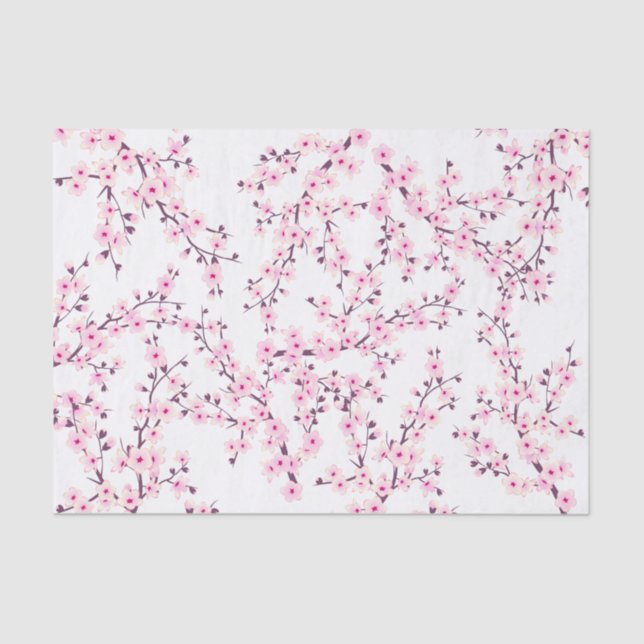 Papier Mousseline Fleur de cerisiers | Blanc rose floral (Recto)