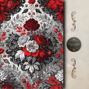 Papier Mousseline Fleur de Damas Découpe Rouge Noir