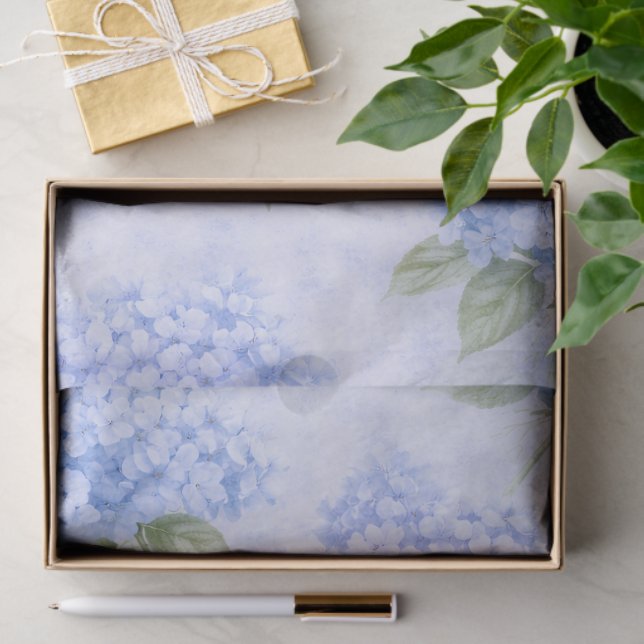 Papier Mousseline Fleur de Hortensia Bleu (Cadeau)