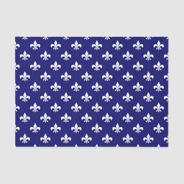 Papier Mousseline Fleur de lis blanc sur bleu marine foncé (Recto)