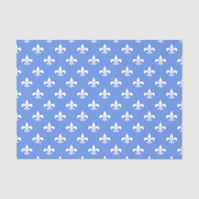 Papier Mousseline Fleur-de-lis blanche sur bleu barbeau (Recto)