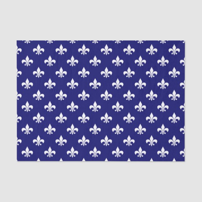 Papier Mousseline Fleur-de-lis blanche sur fond bleu marine foncé (Recto)