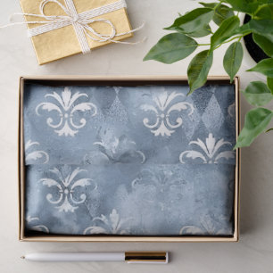 Papier Mousseline Fleur de Lis - Bleu Vintage