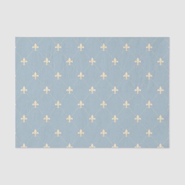 Papier Mousseline Fleur-de-Lis d'or sur Dusky Blue (Recto)