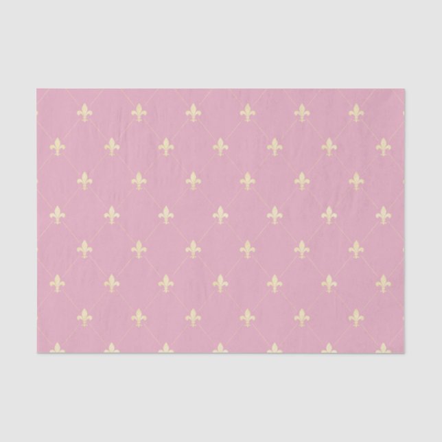 Papier Mousseline Fleur-de-Lis dorée rose terne (Recto)