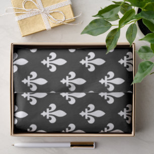 Papier Mousseline Fleur de Lis Motif, Royal French, Blanc sur Noir