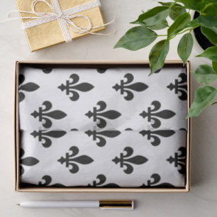 Papier Mousseline Fleur de Lis Motif, Royal French, Noir sur Blanc