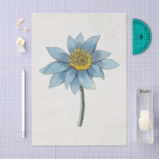 Papier Mousseline Fleur de Lotus Nénuphar Bleu Vintage Découpage