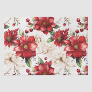 Papier Mousseline Fleur de Noël Poinsettia Motif vert rouge