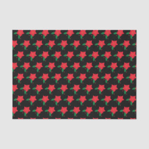 Papier Mousseline Fleur de Noël rouge Poinsettia Motif sur Noir