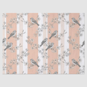 Papier Mousseline Fleur de oiseau vintage Toile rayée (4)