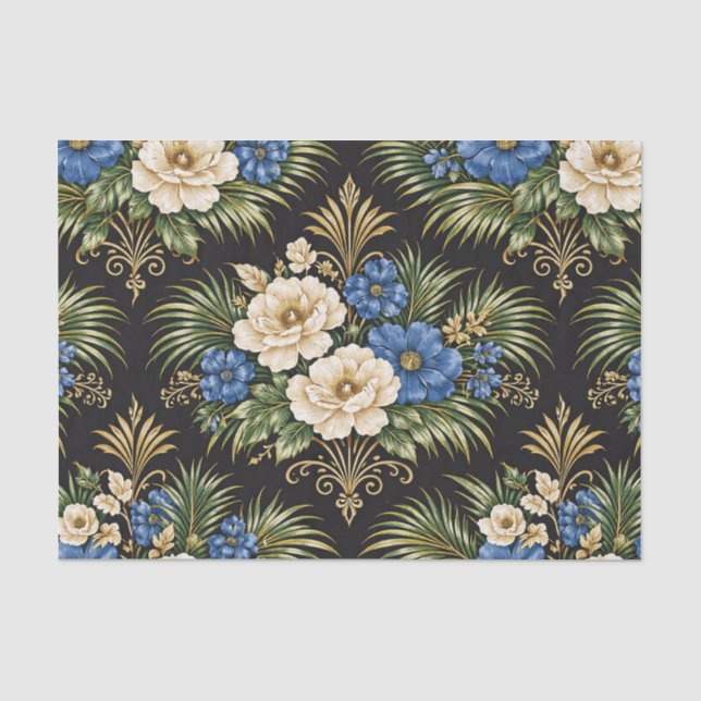Papier Mousseline Fleur de Palmier Bleu Tropical (Recto)