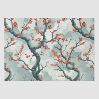 Papier Mousseline Fleur de prunier rouge Motif de lavis à l'encre ve