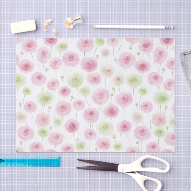 Papier Mousseline Fleur de Ranunculus Rose Menthe Anniversaire (Artisanat)