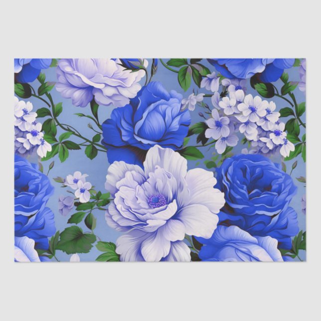 Papier Mousseline Fleur de Rose bleu grand rétro (Recto)