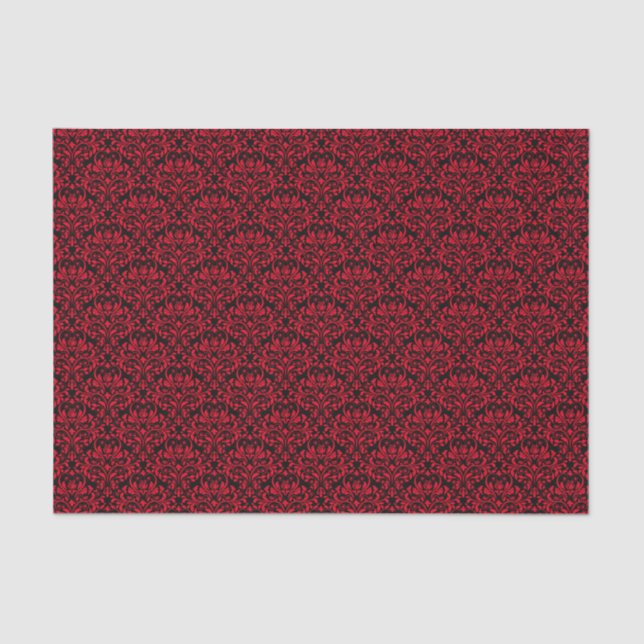 Papier Mousseline Fleur de rose noire et rouge Damas (Recto)