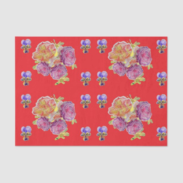 Papier Mousseline Fleur de rose rouge Floral Shabby Chic Motif (Recto)
