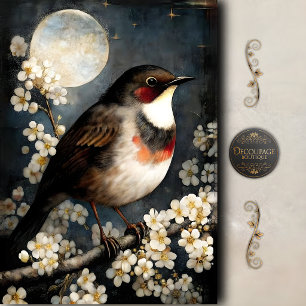 Papier Mousseline Fleur de Rouge-gorge au Clair de Lune Decoupage