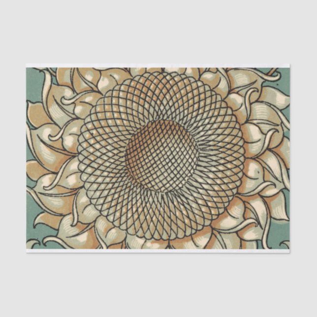 Papier Mousseline Fleur de tournesol sur Arrière - plan bleu-vert (Recto)