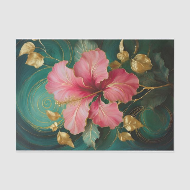 Papier Mousseline Fleur d'Hibiscus Rose Simple Dorée, Florales Forme (Recto)