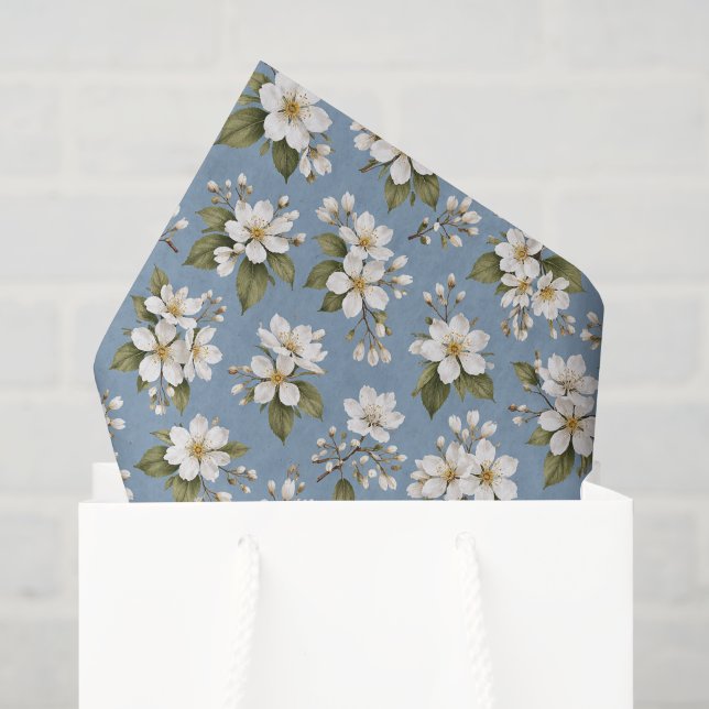 Papier Mousseline Fleur Élégante Bleue Florale (Sac cadeau)