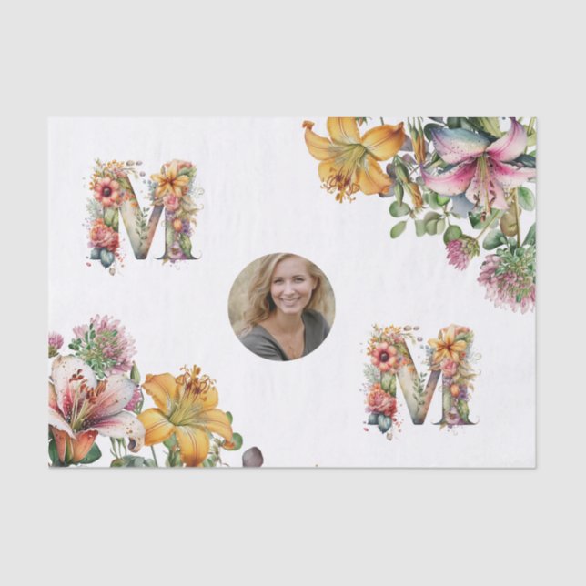 Papier Mousseline Fleur Fête des mères MOM personnalisée Photo (Recto)