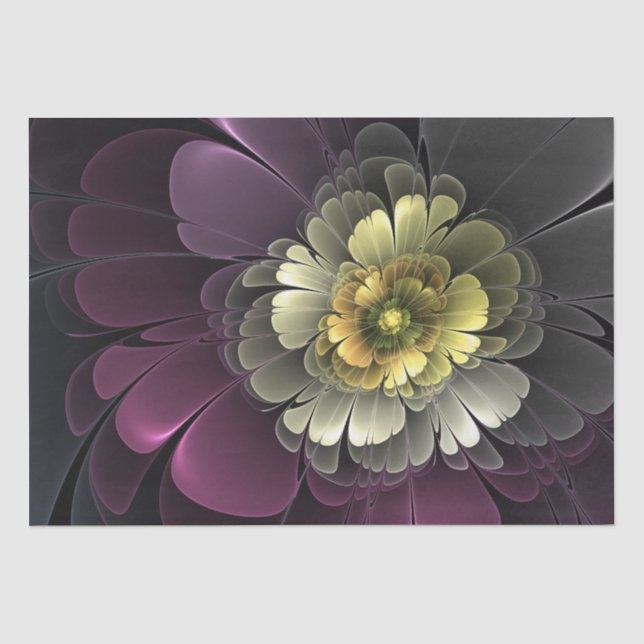 Papier Mousseline Fleur fractale grise de pourpre moderne abstraite (Recto)