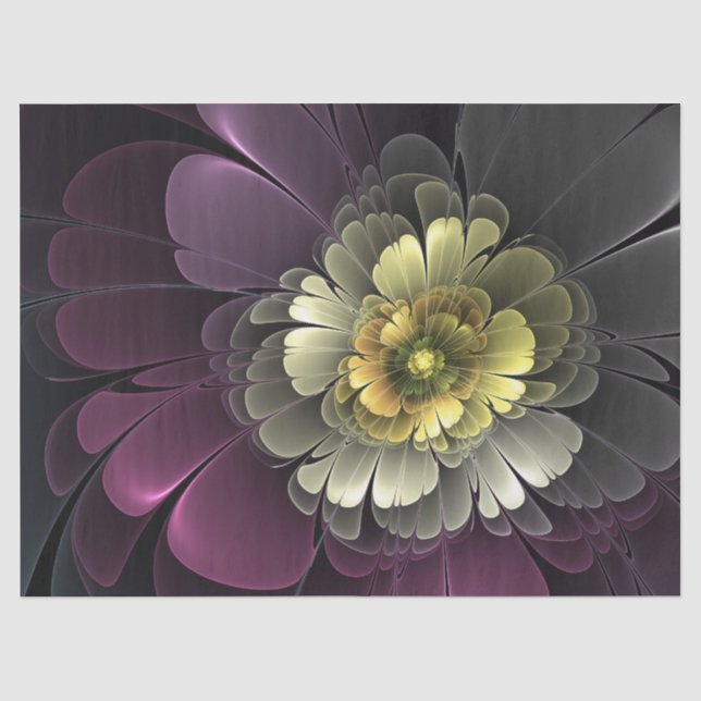 Papier Mousseline Fleur fractale grise de pourpre moderne abstraite (Recto)