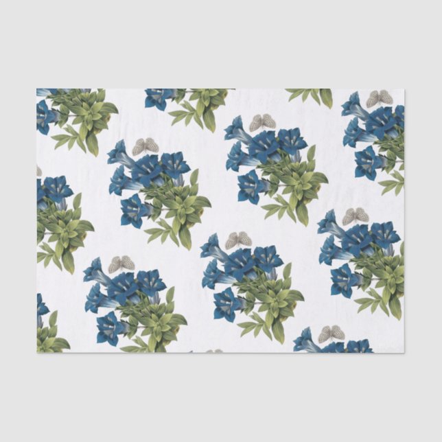Papier Mousseline Fleur Gentienne avec Motif papillon (Recto)