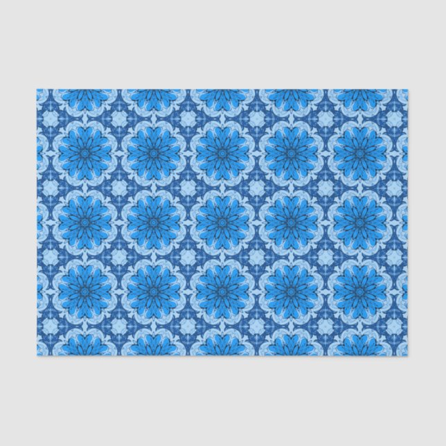 Papier Mousseline Fleur géométrique Motif en Cerulean & Bleu clair (Recto)