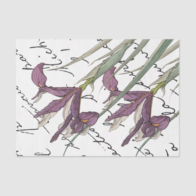 Papier Mousseline Fleur Iris violet Script Vintage Découpage (Recto)