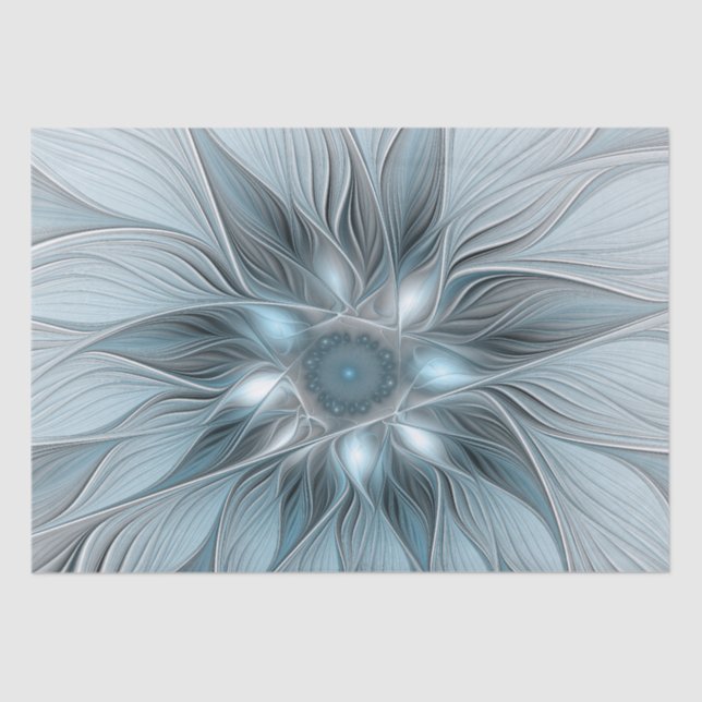 Papier Mousseline Fleur Joyeuse Abstrait gris bleu floral Fractal (Recto)