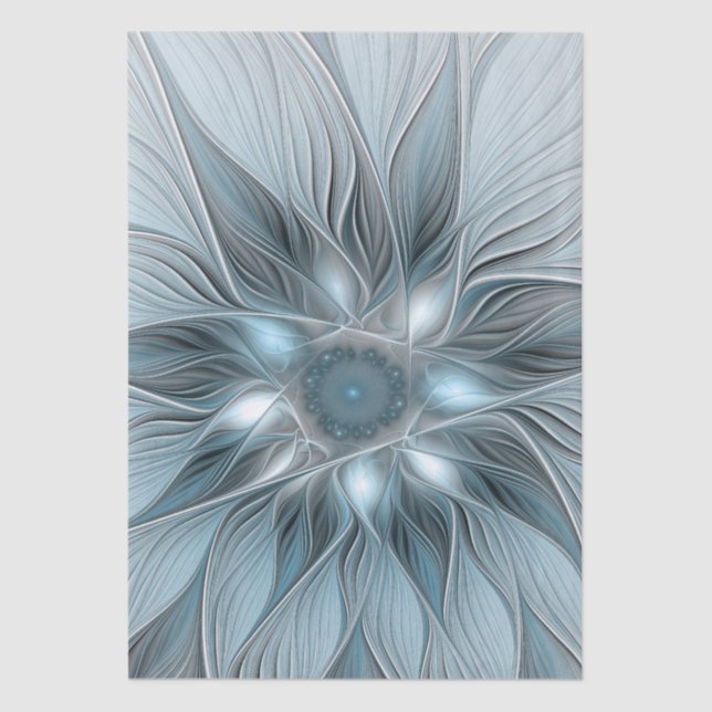 Papier Mousseline Fleur joyeuse abstraite florale fractale bleu gris (Recto)